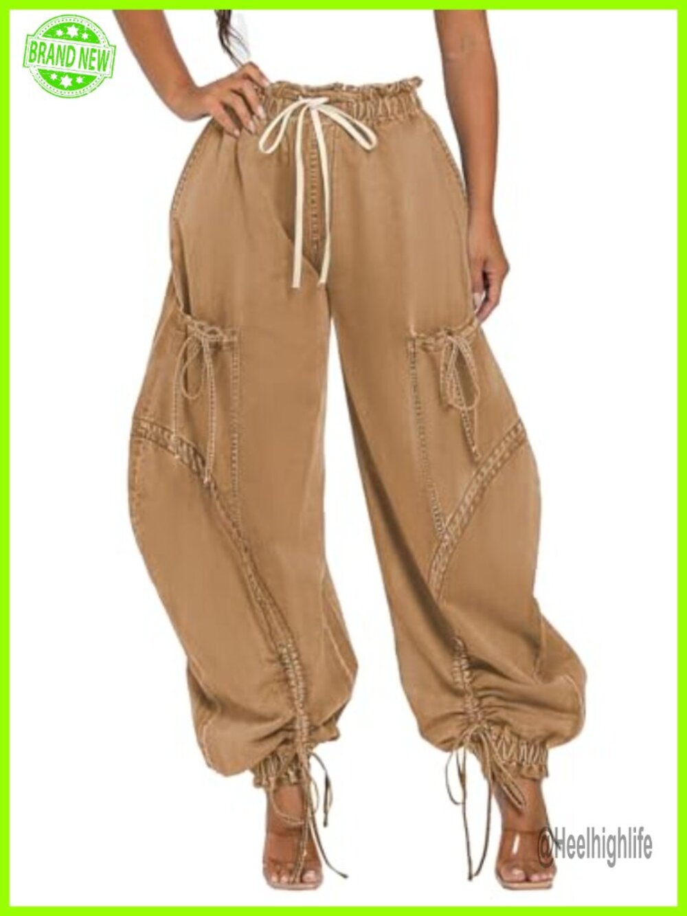 Women's Baggy Barrel Jeans High Waisted Drawstring Wide Leg Ankle Denim Joggers